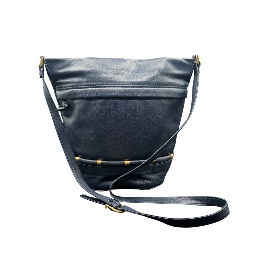 Paradox Navy Blue Leather Bucket Bag Crossbody Shoulder Purse Vintage